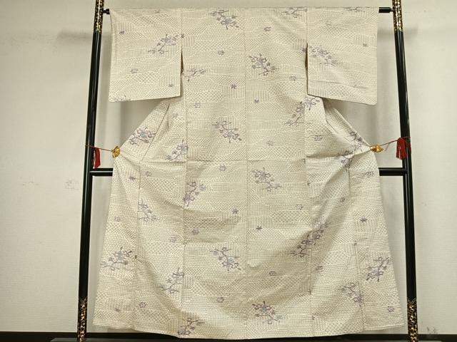 平和屋着物▽上質な紬　単衣　枝花文　正絹　逸品　AABC3967fy_1