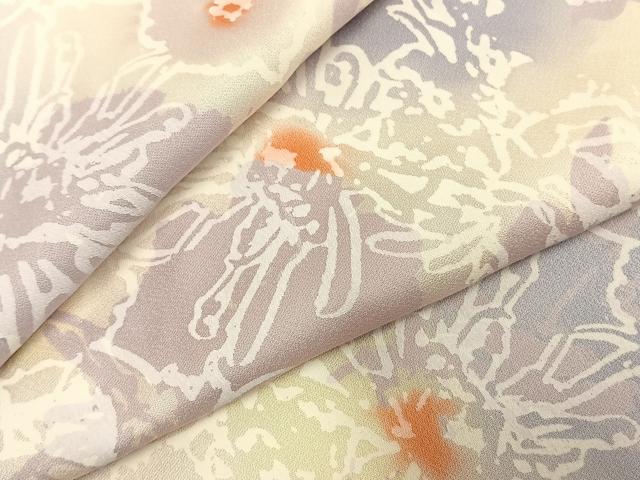 平和屋着物▽上質な小紋　単衣　舞花文　暈し染め　正絹　逸品　AABC3976fy