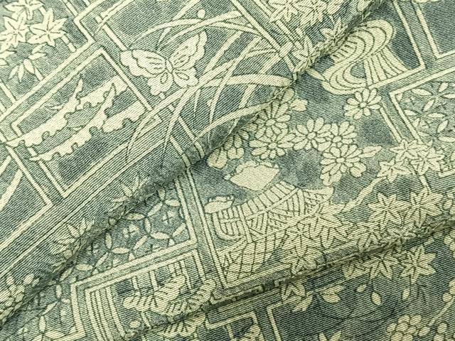 平和屋着物▽上質な小紋　単衣　色紙花蝶文　正絹　逸品　AABC3978fy