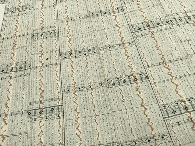 平和屋着物▽上質な紬　単衣　絞り　横段花文　正絹　逸品　AABC3982fy_3