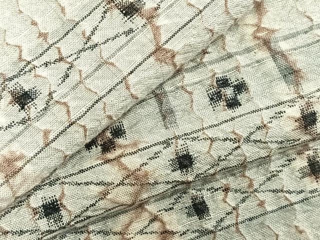 平和屋着物▽上質な紬　単衣　絞り　横段花文　正絹　逸品　AABC3982fy