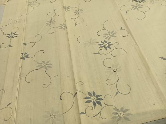平和屋着物▽上質な紬　単衣　花唐草文　正絹　逸品　AABC4011fy_3