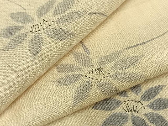 平和屋着物▽上質な紬　単衣　花唐草文　正絹　逸品　AABC4011fy