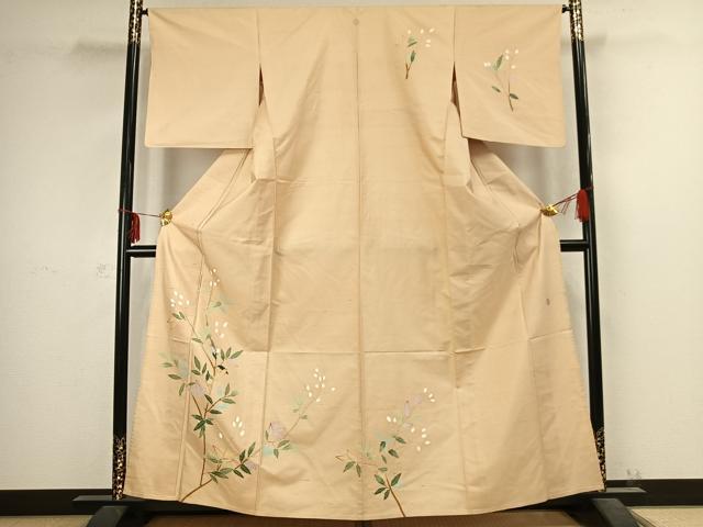 平和屋着物▽本加賀友禅作家　成竹登茂男　訪問着　単衣　白山紬地　枝花文　ますいわ屋扱い　正絹　逸品　AABC4018fy