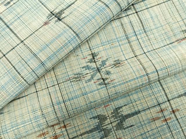 平和屋着物▽上質な紬　単衣　絣柄　正絹　逸品　AABC4029fy