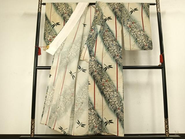 平和屋着物＊夏物 アンティーク 大正ロマン 小紋 草花文 勝虫 正絹