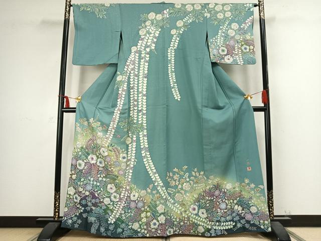 平和屋着物▽吉乃一廉　幻の辻が花　訪問着　単衣　銀通し地　正絹　逸品　AABC4061fy