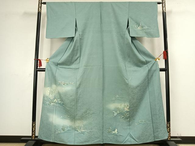 平和屋着物▽訪問着　単衣　草花文　暈し染め　金彩　正絹　逸品　AABC4068fy