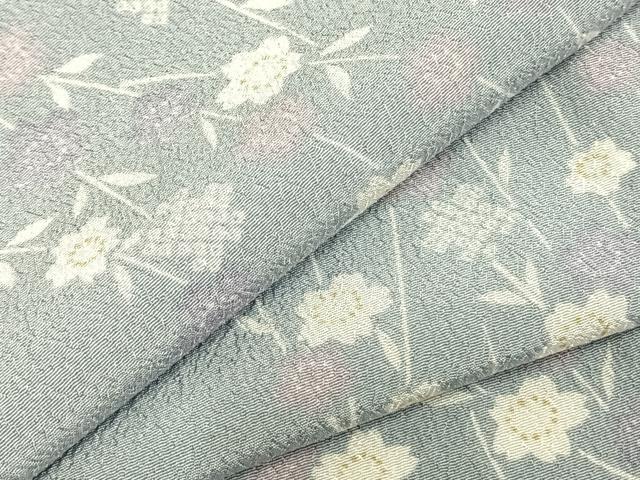 平和屋着物▽小紋　単衣　草花文　洗える着物　AABC4083fy