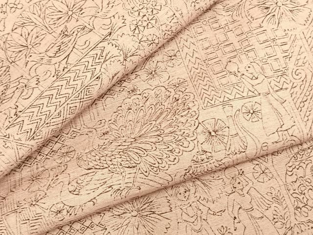 平和屋着物▽上質な紬　単衣　人物風景花文　正絹　逸品　AABC4087fy