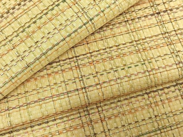 平和屋着物▽上質な紬　単衣　格子　正絹　逸品　AABC4095fy