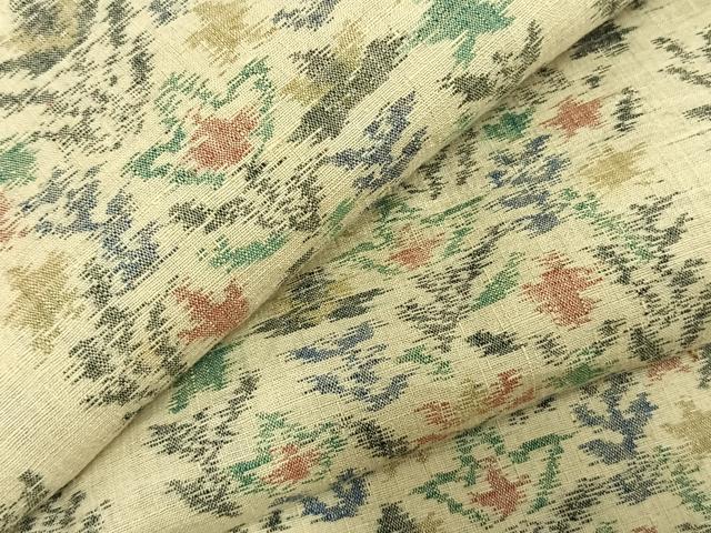 平和屋着物▽上質な紬　単衣　草花文　正絹　逸品　AABC4099fy