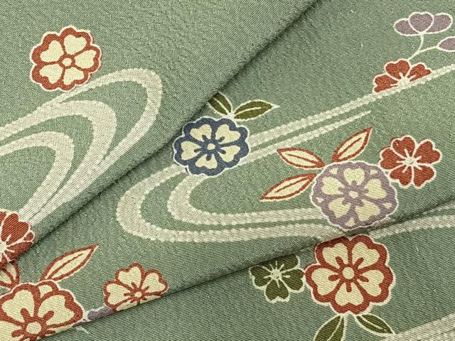 平和屋着物▽上質な小紋　単衣　流水草花文　正絹　逸品　AABC4104fy