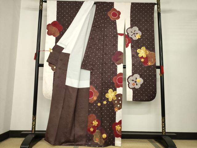 平和屋着物○豪華振袖 駒刺繍 絞り 舞梅文 正絹 逸品 AABC4124ck