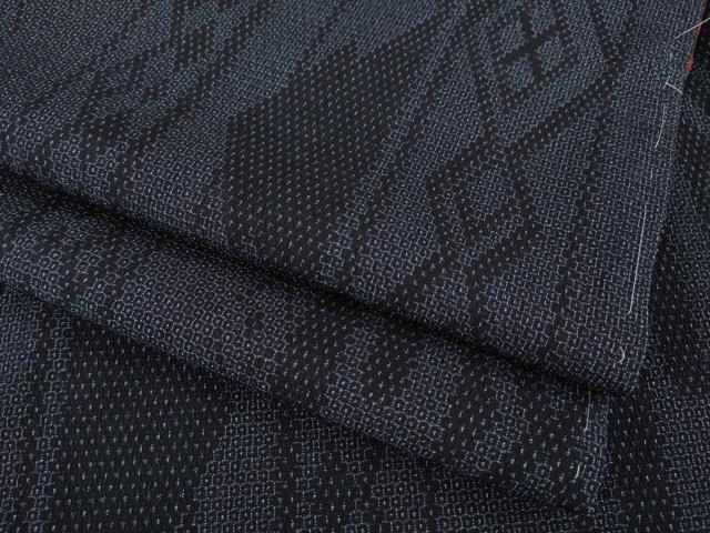 平和屋着物●本塩沢　110亀甲　幾何学文様　正絹　逸品　AABC4156ck