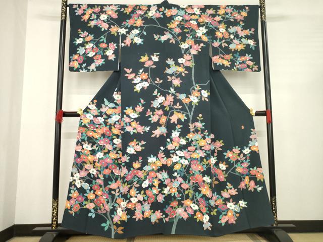 平和屋着物●訪問着　友禅　作家物　枝花文　正絹　逸品　AABC4169ck