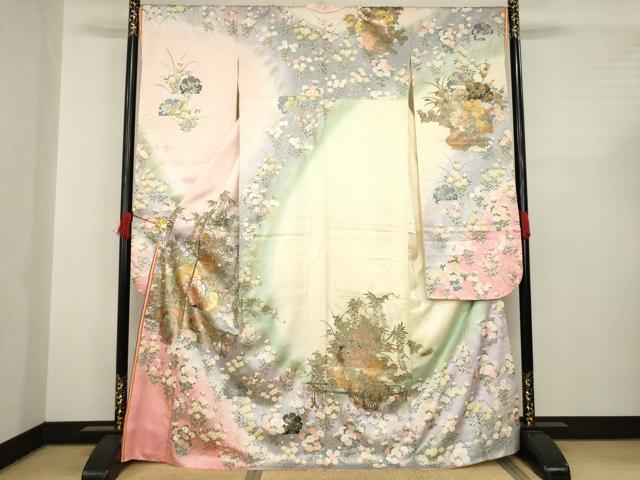平和屋着物●ブライダルファッションデザイナー・桂由美　振袖　花車文　正絹　逸品　AABC4180ck