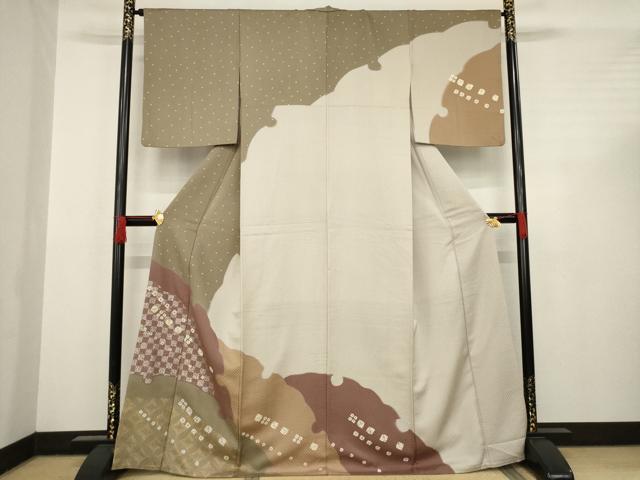 平和屋着物●訪問着　雪輪重ね文　銀彩　正絹　逸品　AABC4184ck