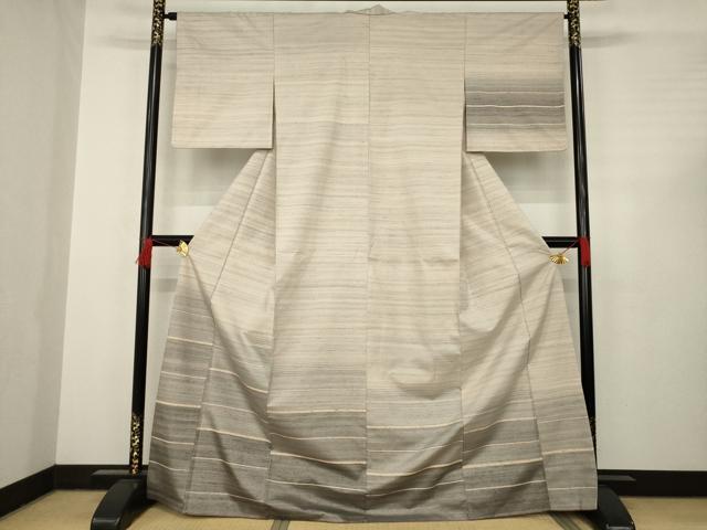 平和屋着物●紬　訪問着　ぜんまい　横段霞文　正絹　逸品　AABC4193ck