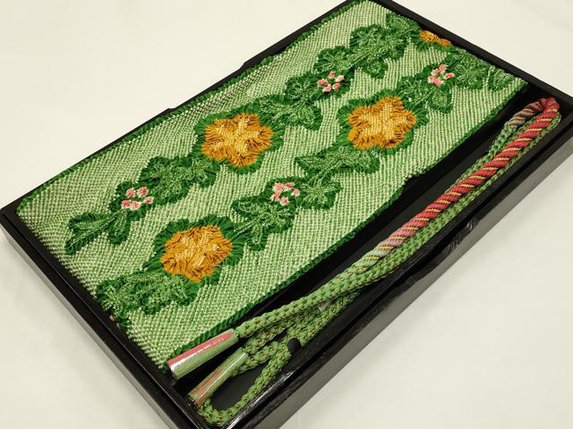 平和屋本店●和装小物　帯締め・帯揚げセット　振袖用　総絞り　枝垂れ花文　暈し　金糸　正絹　逸品　未使用　AABC4202ay