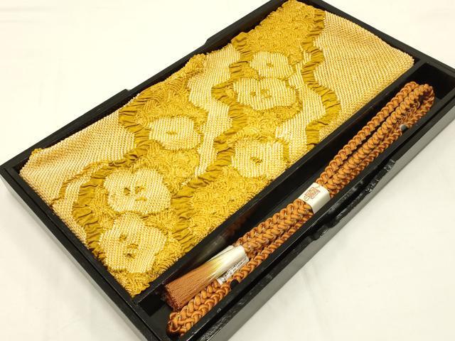 平和屋本店●和装小物　帯締め・帯揚げセット　振袖用　総絞り　道長吉祥花文　金糸　金彩　撚り房　正絹　逸品　未使用　AABC4208ay