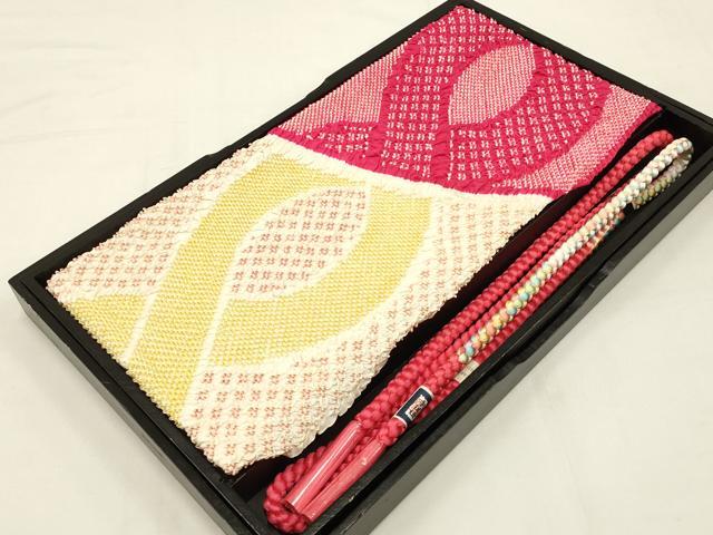 平和屋本店●和装小物　帯締め・帯揚げセット　振袖用　総絞り　暈し　正絹　逸品　未使用　AABC4211ay