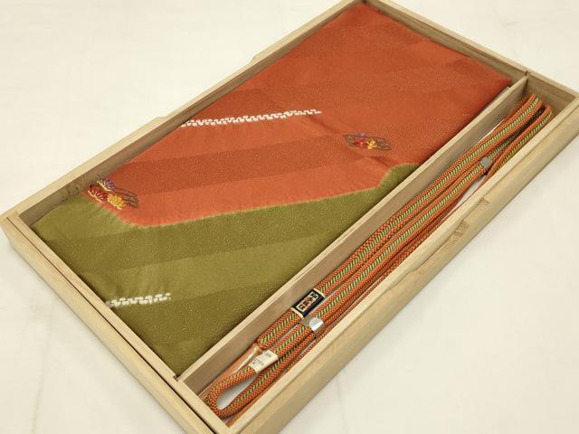 平和屋本店●和装小物　帯締め・帯揚げセット　絞り　刺繍　花筏　金糸　逸品　未使用　AABC4259ay