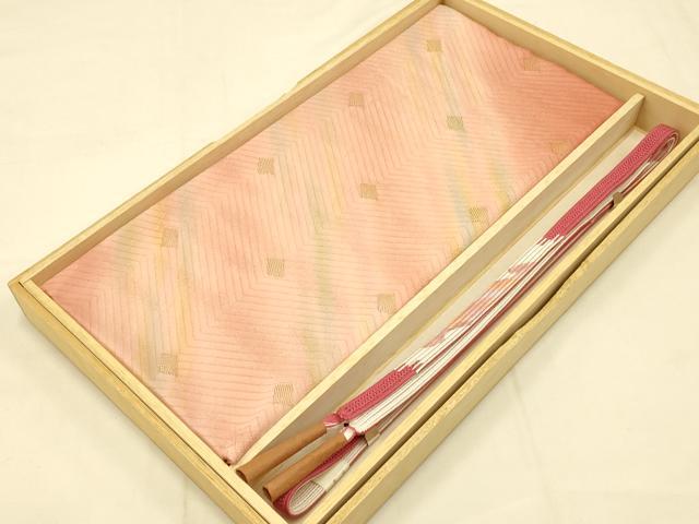平和屋本店●和装小物　帯締め・帯揚げセット　斜縞　暈し染め　金糸　逸品　未使用　AABC4260ay