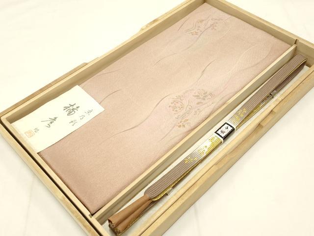 平和屋本店●和装小物　帯締め・帯揚げセット　高麗組 綾出し　立涌花文　金彩　逸品　未使用　AABC4267ay