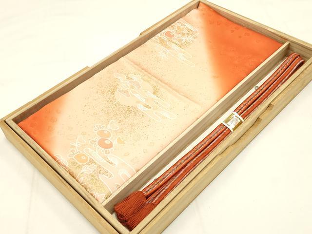 平和屋本店●和装小物　帯締め・帯揚げセット　冠組　霞花文　暈し染め　金彩　撚り房　正絹　逸品　未使用　AABC4269ay