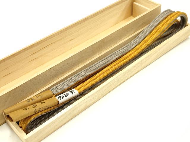 平和屋着物●無形文化財　江戸組紐　五嶋紐　帯締め　紅花染　山吹茶色×海松茶色　正絹　逸品　新品　AABC4347ay