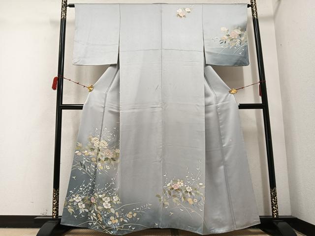 平和屋着物●訪問着　作家物　枝花文　暈し染め　金彩　正絹　逸品　AABC4445ph