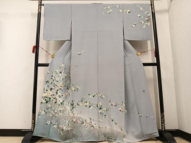 平和屋着物●訪問着　友禅　作家物　枝花文　暈し染め　正絹　逸品　AABC4447ph