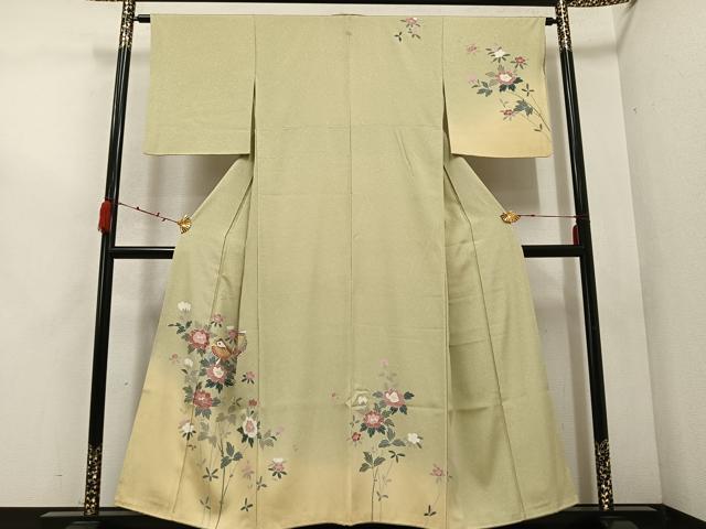 平和屋着物●訪問着　友禅　鴛鴦枝花文　暈し染め　金銀彩　正絹　逸品　AABC4471ph