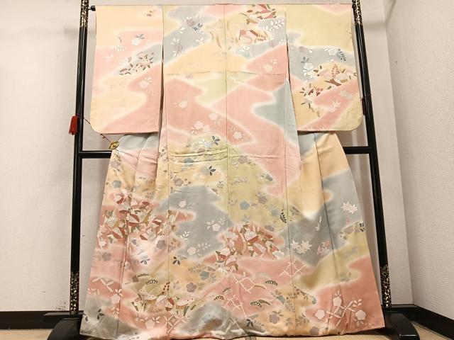 平和屋着物●訪問着　作家物　舞花文　暈し染め　金銀彩　正絹　逸品　AABC4481ph