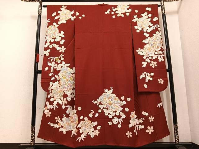 平和屋着物●豪華振袖　駒刺繍　草花文　金彩　正絹　逸品　AABC4511ph