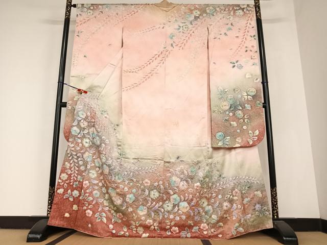 平和屋着物●伯河貞雄　振袖　辻が花　絞り　暈し染め　銀通し地　正絹　逸品　AABC4824zg