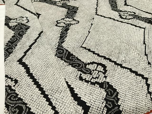 平和屋着物●上質な小紋　総絞り　本疋田絞り　花唐草間道　黒地　正絹　逸品　AABC4827zg 平和屋着物○上質な小紋 総絞り 本疋田絞り 花唐草間道