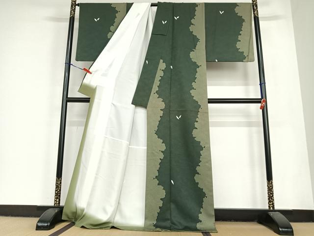 平和屋着物●上質な小紋　舞葉文　ロング丈　正絹　逸品　AABC4856zg 平和屋着物○上質な小紋 舞葉文 ロング丈 正絹 逸品 AABC4856zg