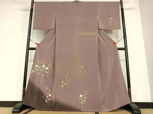 平和屋着物●訪問着　友禅　草花文　暈し染め　金彩　鬼しぼ縮緬　正絹　逸品　AABC4857zg