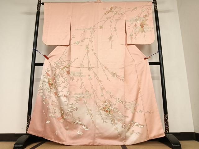 平和屋着物●訪問着　扇面短冊枝花文　暈し染め　金彩　正絹　逸品　AABC4859zg