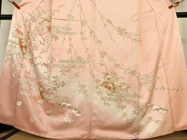 平和屋着物○訪問着 扇面短冊枝花文 暈し染め 金彩 正絹