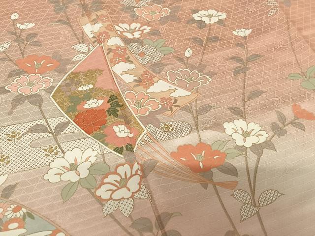 平和屋着物○訪問着 扇面短冊枝花文 暈し染め 金彩 正絹