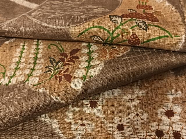 平和屋着物●上質な紬　草花文　正絹　逸品　AABC4877zg