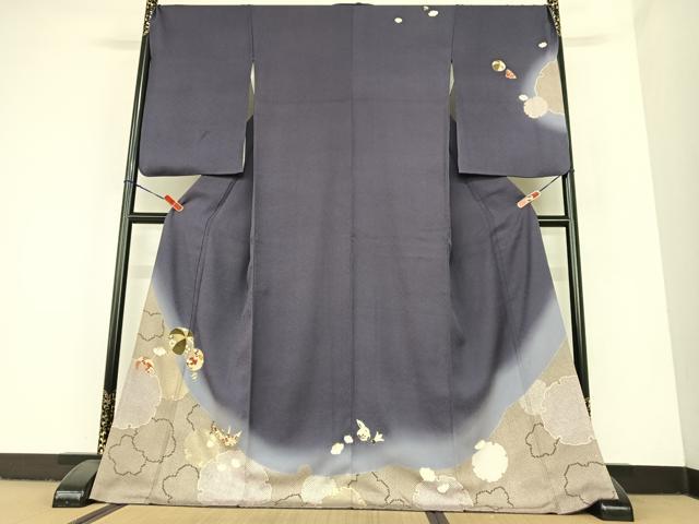 平和屋着物●訪問着　駒刺繍　雪輪重ね花蝶文　折り鶴　暈し染め　金彩　ロング丈　正絹　逸品　AABC4889zg