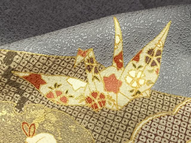 平和屋着物○訪問着 駒刺繍 雪輪重ね花蝶文 折り鶴 暈し