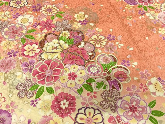 平和屋着物○豪華振袖 刺繍 舞花文 暈し染め 金銀糸 銀通し