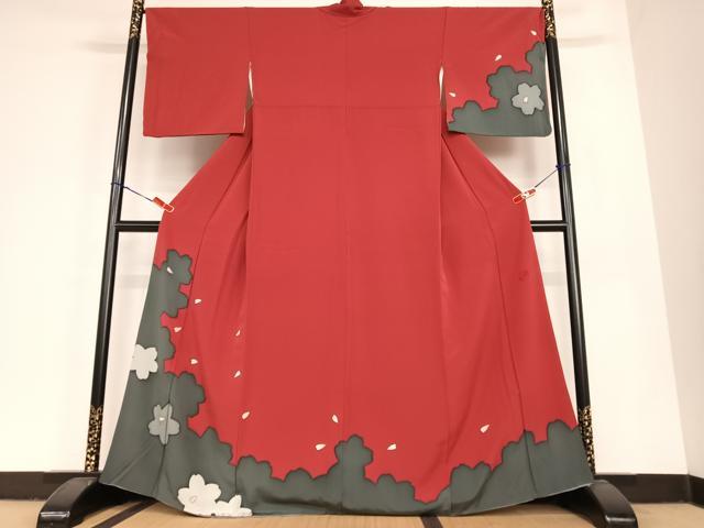 平和屋着物●染色の魔術師　染乃座・大久保玄才　そめのざ玄才　訪問着　舞花文　桜シルエット　正絹　逸品　AABC4913zg