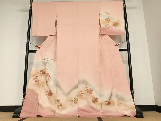 平和屋着物●皇室献上作家　北出与三郎　訪問着　寿光　草花文　地紋起こし　暈し染め　金彩　ロング丈　正絹　逸品　AABC4957zg