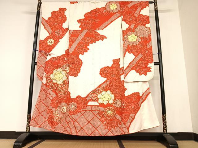 平和屋着物●豪華振袖　駒刺繍　絞り　草花文　正絹　逸品　AABC5093zg